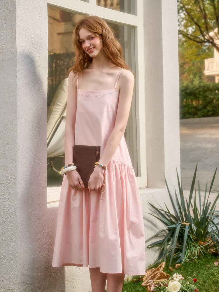 Pink Cotton Embroidered Shirt Dress【s0000015620】