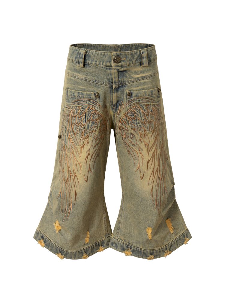 Wide-leg denim cropped pants【s0000012800】