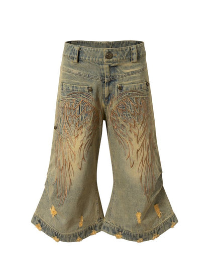 Wide-leg denim cropped pants【s0000012800】