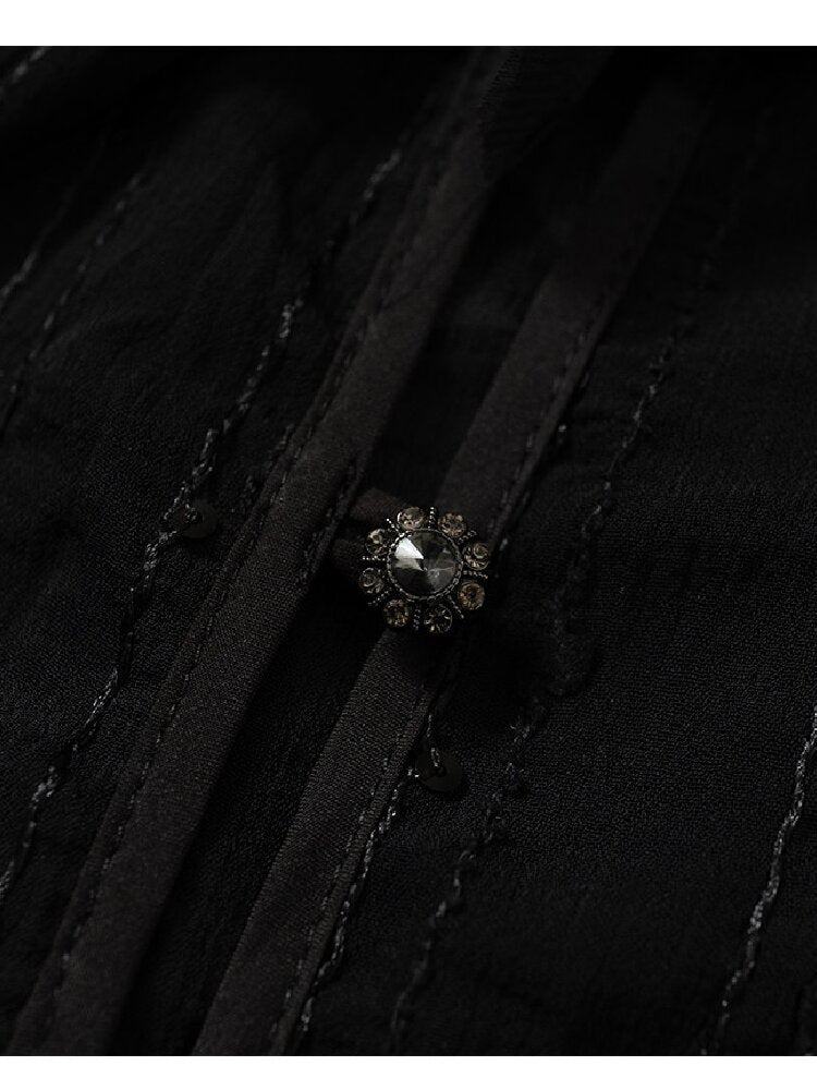 Ruffle Bead Patchwork Chiffon Shirt【s0000016981】