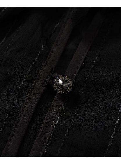 Ruffle Bead Patchwork Chiffon Shirt【s0000016981】