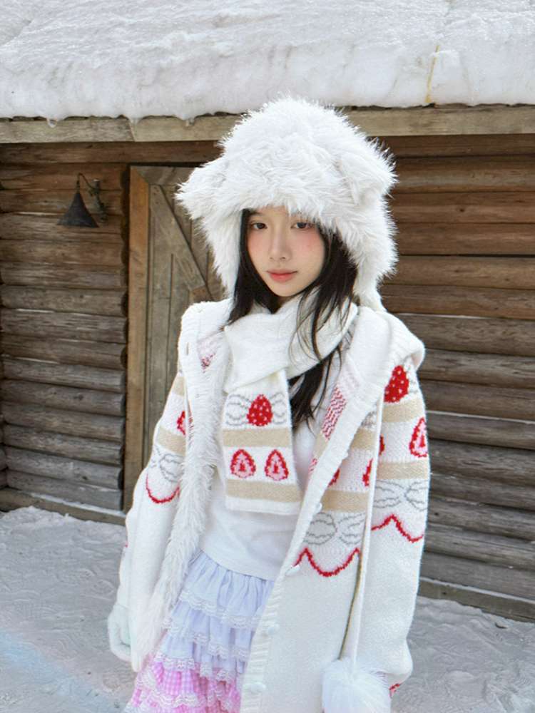 Strawberry Cake Jacquard Knit Scarf【s0000014943】