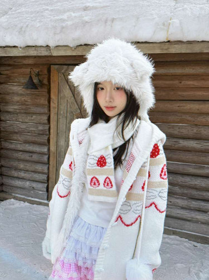 Strawberry Cake Jacquard Knit Scarf【s0000014943】