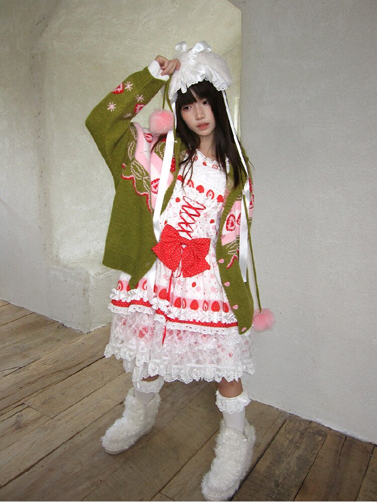 Strawberry Matcha Fair Isle Cardigan【s0000018535】