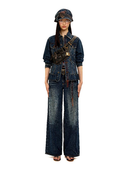 Vintage Denim Fringe Jacket Skirt【s0000016091】