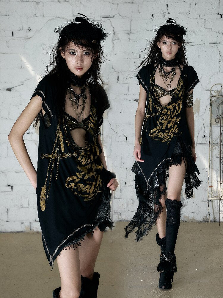 Punk Metallic Bikini Short T-Shirt【s0000016978】