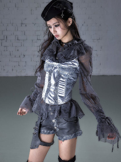 Lace Satin Fake Two Corset【s0000015936】