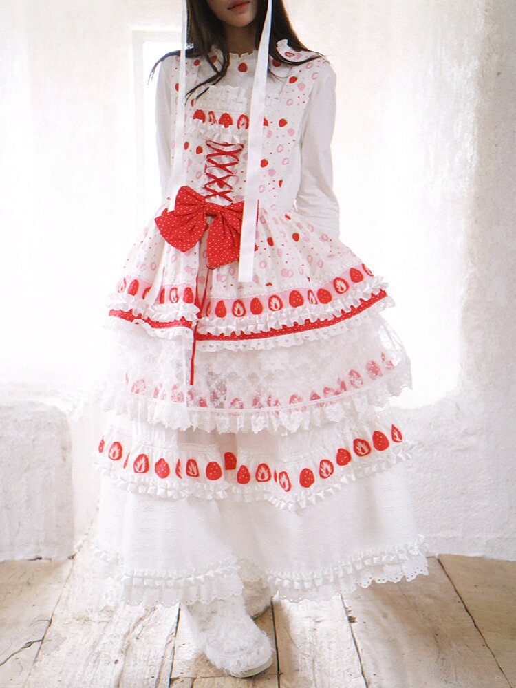 Cake Print Cut-Out Lace Bow Skirt【s0000018542】