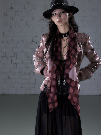 Streamer Snood Chiffon Leather Jacket【s0000015942】