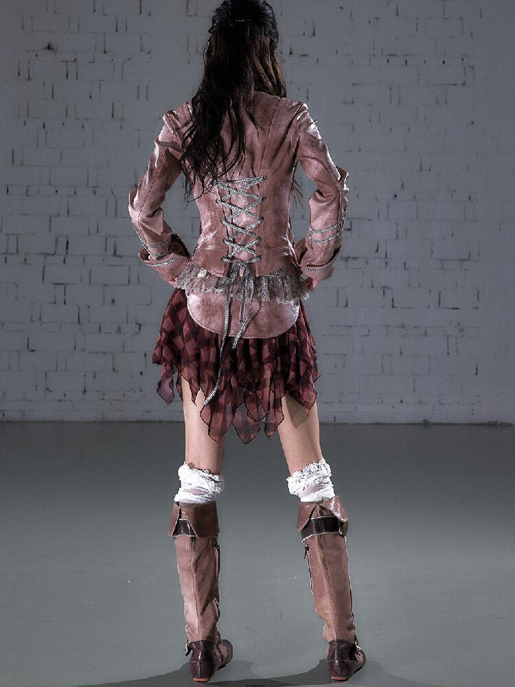 Streamer Snood Chiffon Leather Jacket【s0000015942】