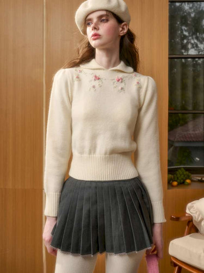 Wool Warm Hand-Embroidered Doll Collar Knit【s0000014893】