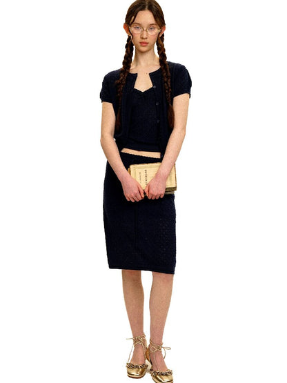 Breathable Lace Knit Top Skirt Set【s0000017442】
