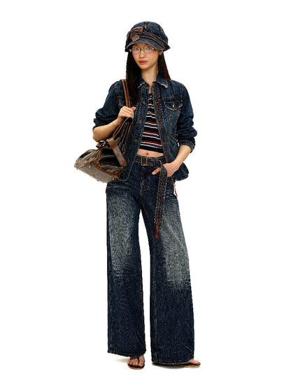 Vintage Denim Fringe Jacket Skirt【s0000016091】