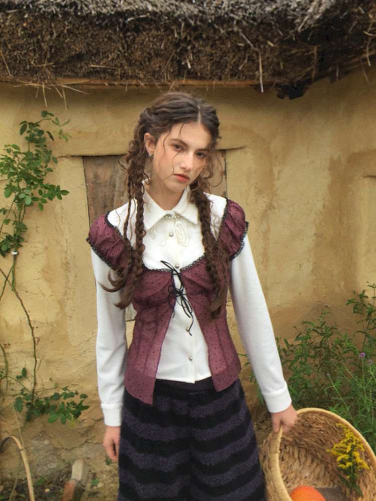 Blue Plaid Polka Dot Long Shirt【s0000014902】