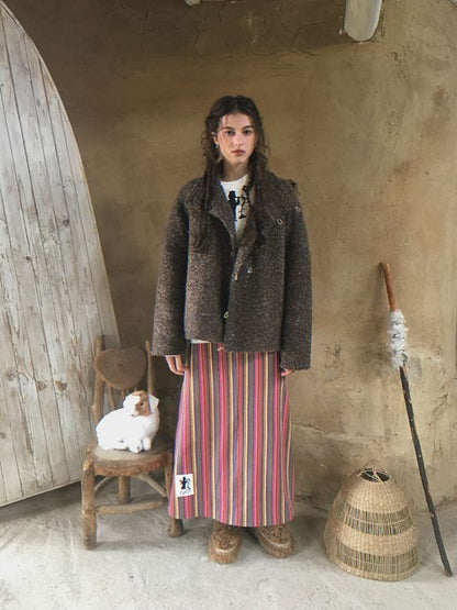 Brown Woolen Loose Button Coat【s0000014896】