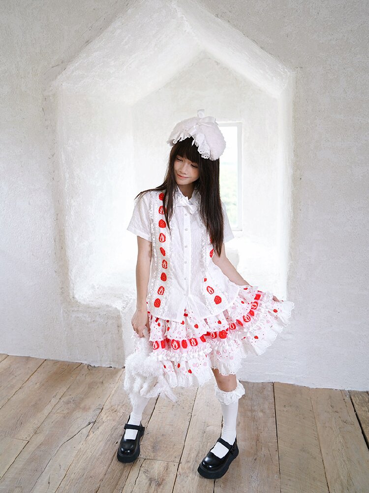 Plaid Lace Bow Short Sleeve Shirt【s0000018541】
