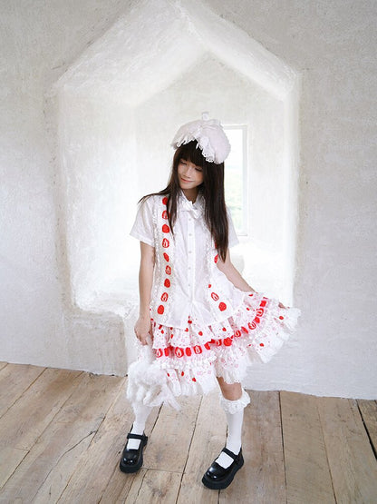 Plaid Lace Bow Short Sleeve Shirt【s0000018541】