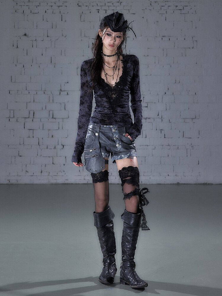 Crochet Flocked Lace Slim Shirt【s0000015934】