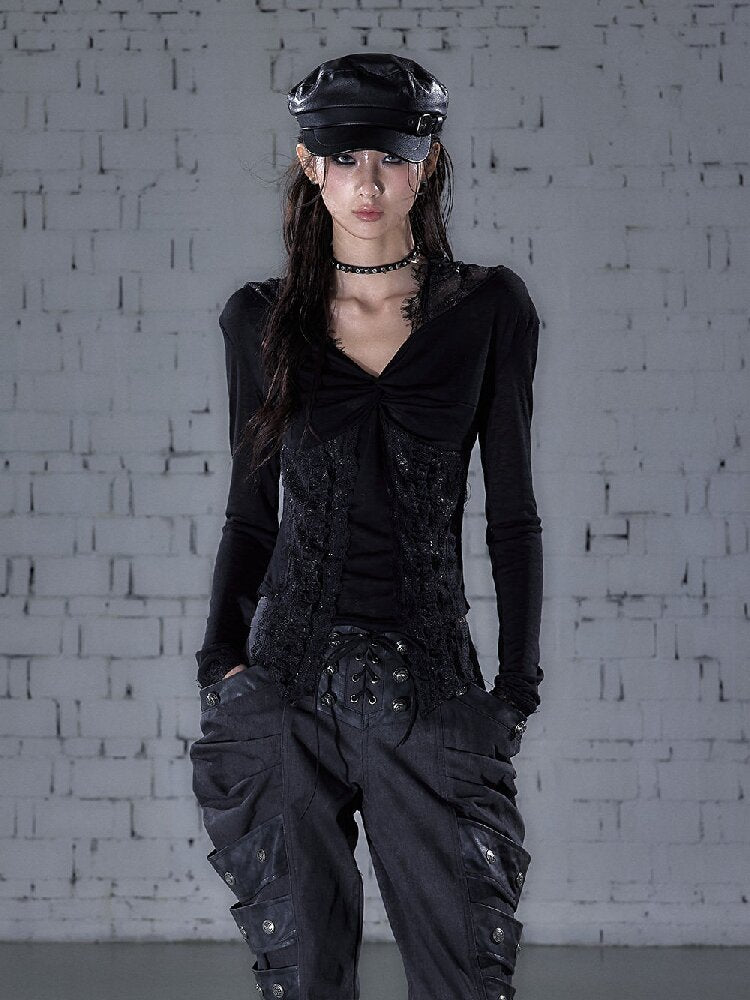 Lace Kink Stretch One Shoulder Top【s0000015933】