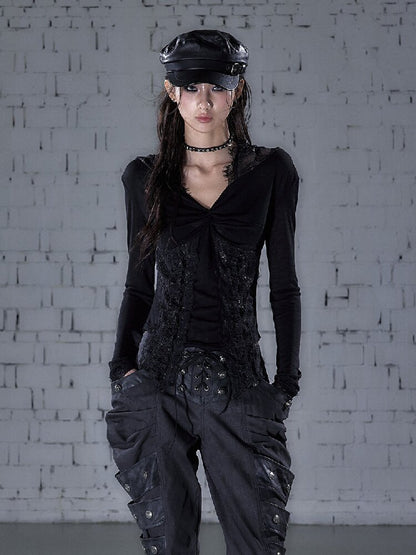 Lace Kink Stretch One Shoulder Top【s0000015933】