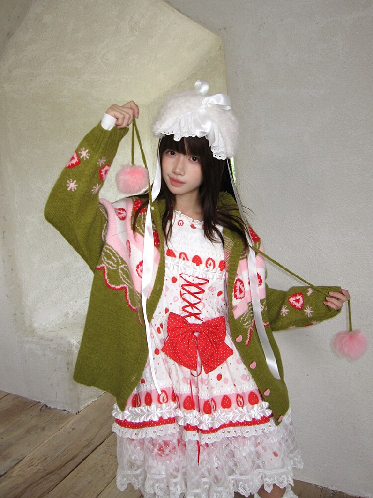 Strawberry Matcha Fair Isle Cardigan【s0000018535】