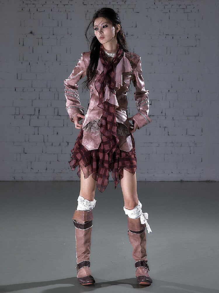 Streamer Snood Chiffon Leather Jacket【s0000015942】