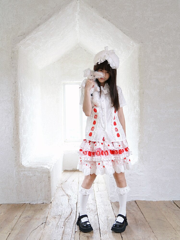 Plaid Lace Bow Short Sleeve Shirt【s0000018541】