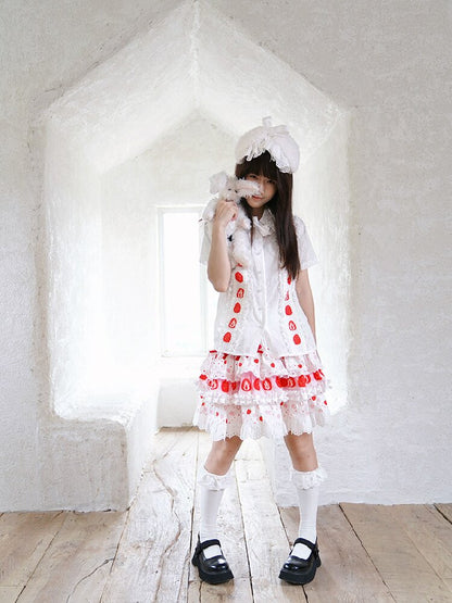 Plaid Lace Bow Short Sleeve Shirt【s0000018541】