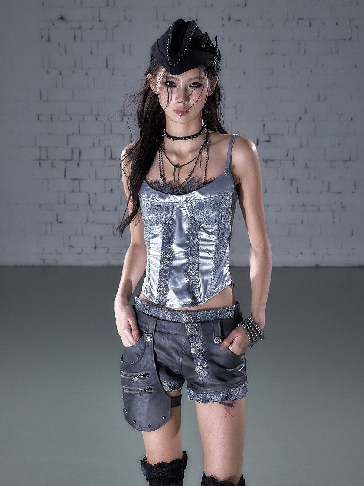 Lace Satin Fake Two Corset【s0000015936】