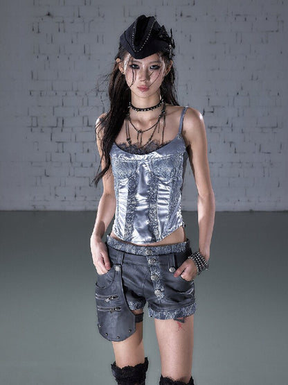 Lace Satin Fake Two Corset【s0000015936】