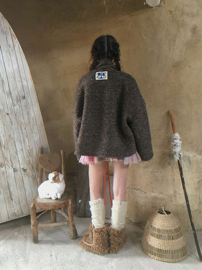 Brown Woolen Loose Button Coat【s0000014896】