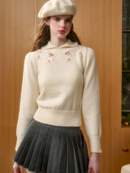 Wool Warm Hand-Embroidered Doll Collar Knit【s0000014893】