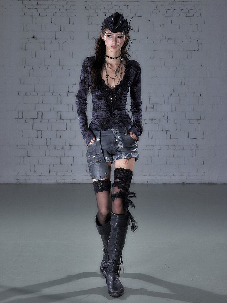 Crochet Flocked Lace Slim Shirt【s0000015934】