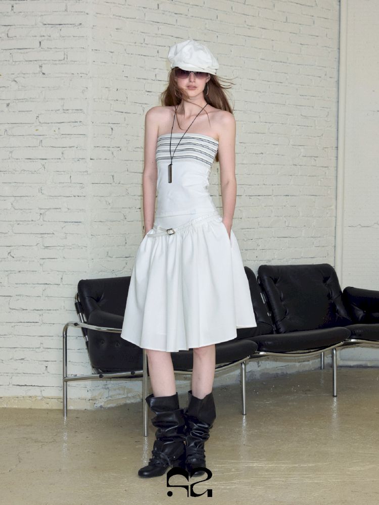 Striped bustier short skirt suit【s0000013740】