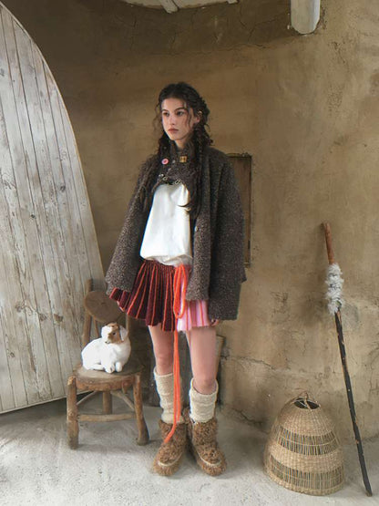 Brown Woolen Loose Button Coat【s0000014896】