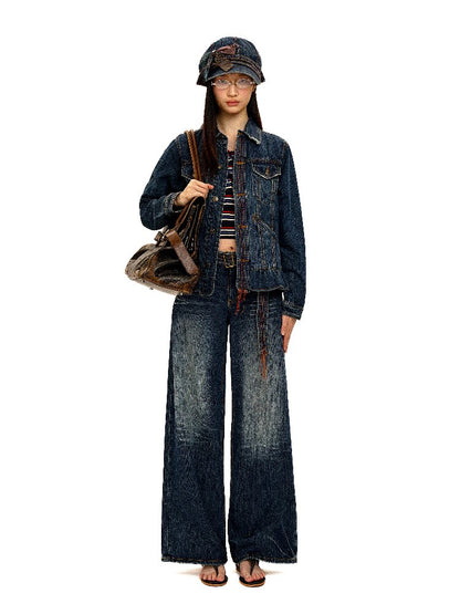 Vintage Denim Fringe Jacket Skirt【s0000016091】