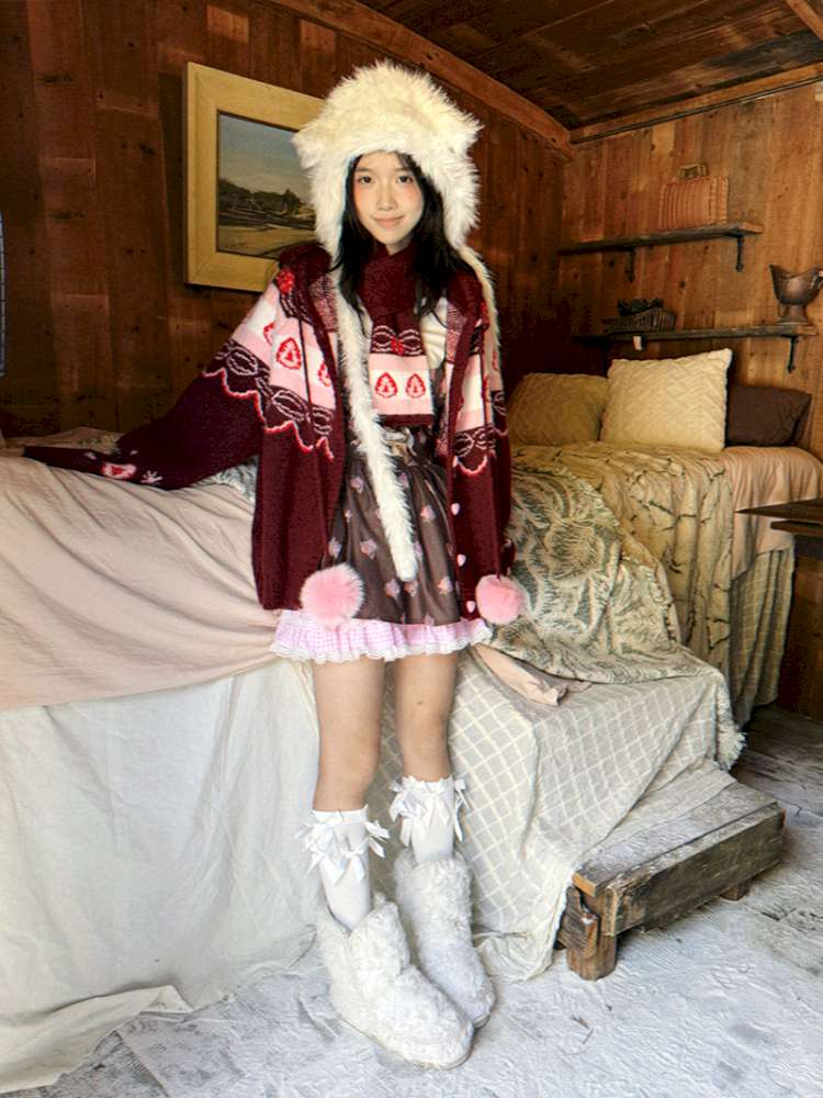 Strawberry Cake Jacquard Knit Scarf【s0000014943】