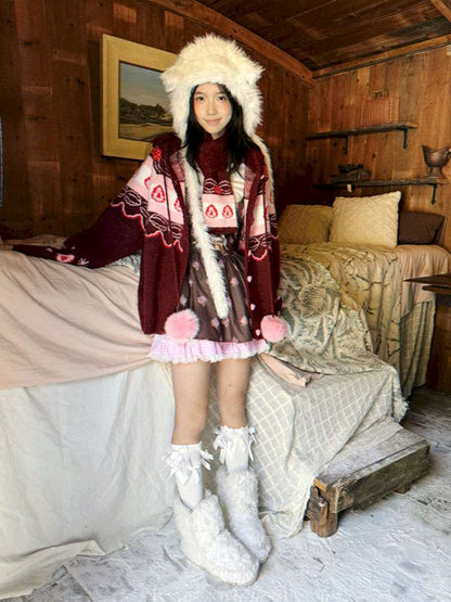 Strawberry Cake Jacquard Knit Scarf【s0000014943】