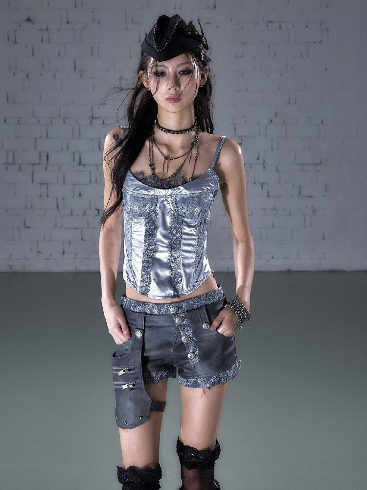 Lace Satin Fake Two Corset【s0000015936】