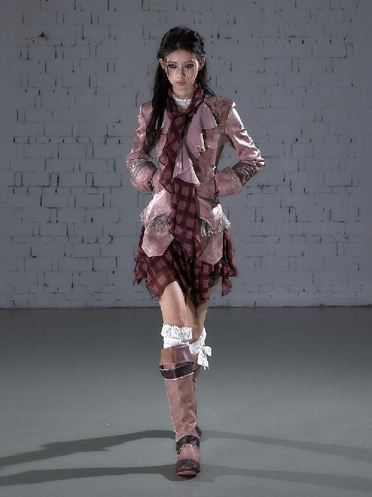 Streamer Snood Chiffon Leather Jacket【s0000015942】