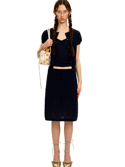 Breathable Lace Knit Top Skirt Set【s0000017442】