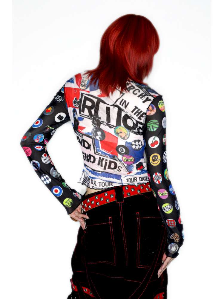 Y2K Millennium Print Long Sleeve Mesh Top【s0000014915】