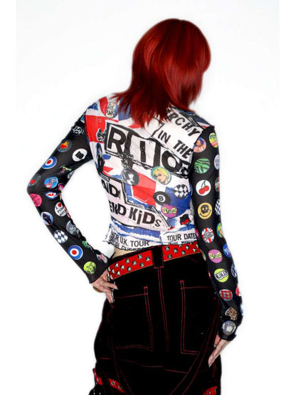 Y2K Millennium Print Long Sleeve Mesh Top【s0000014915】