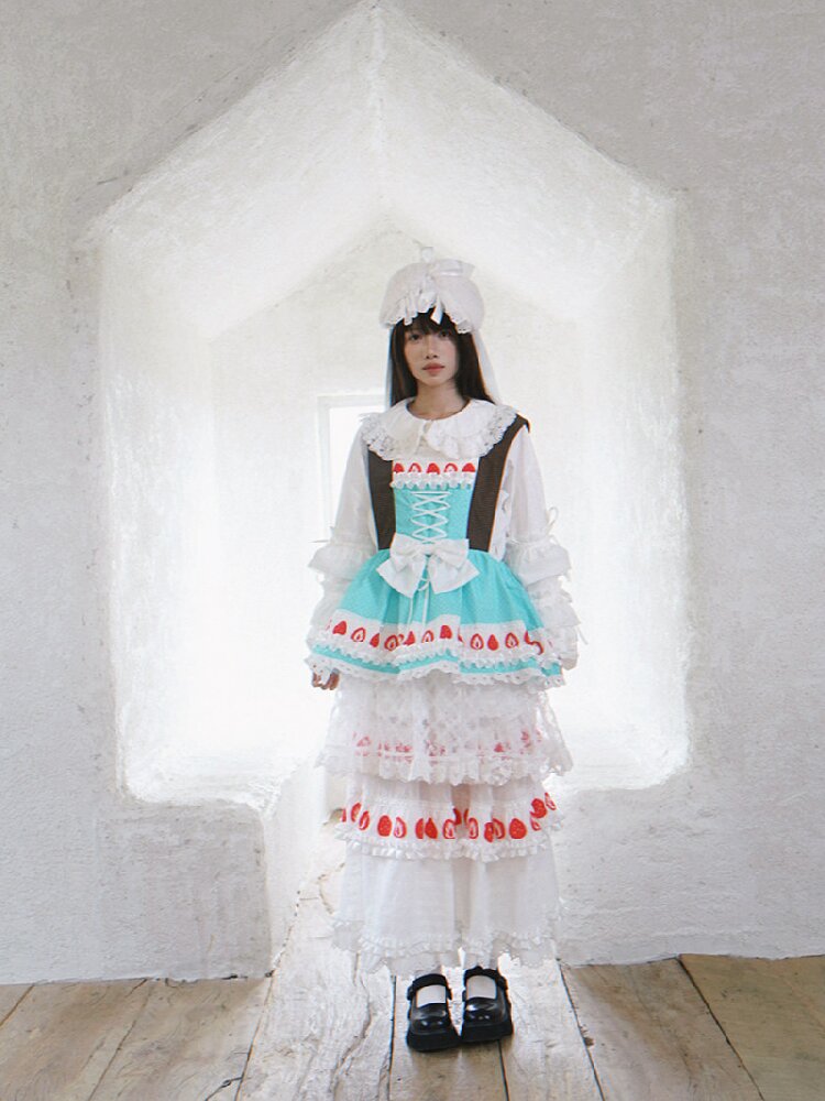 Cake Print Cut-Out Lace Bow Skirt【s0000018542】