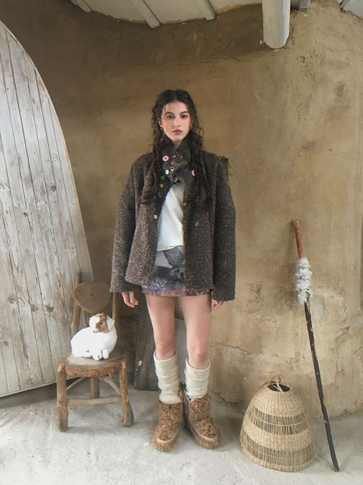 Brown Woolen Loose Button Coat【s0000014896】