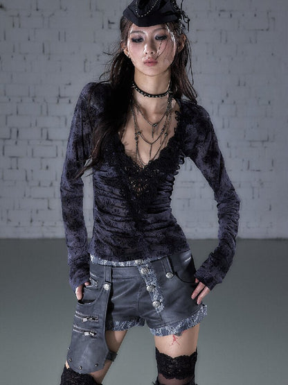Crochet Flocked Lace Slim Shirt【s0000015934】