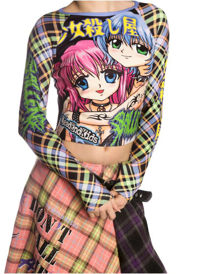 Sweet Cool Y2K Subculture Print Short Top【s0000014907】