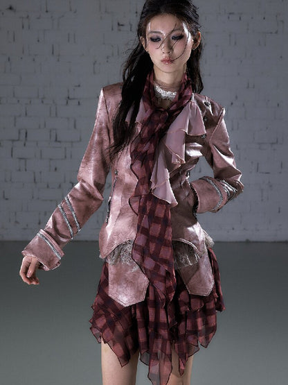 Streamer Snood Chiffon Leather Jacket【s0000015942】
