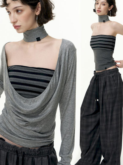 Striped bustier short skirt suit【s0000013740】