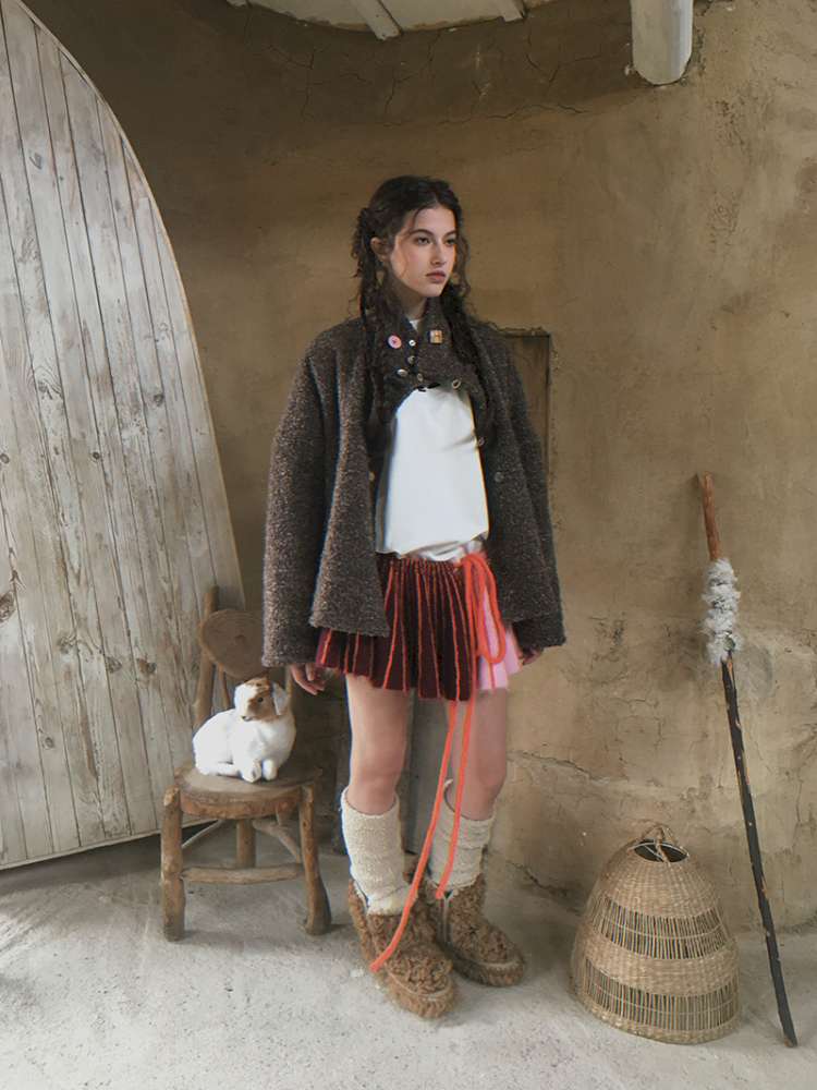 Brown Woolen Loose Button Coat【s0000014896】